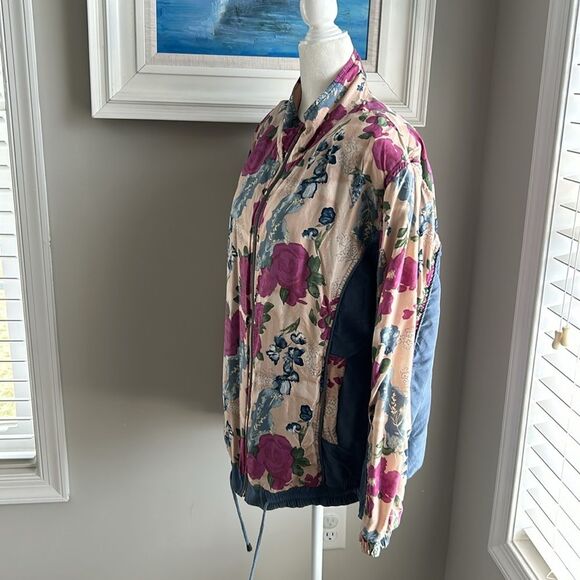 Vintage 90s Hunt Club Silk Floral Windbreaker Zipper Jacket Medium - Picture 6 of 13